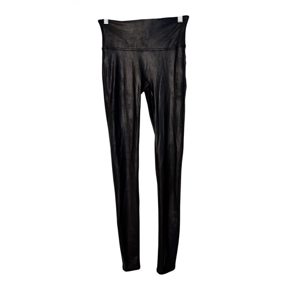 SPANX Black Faux Leather Coated Legging Sleek Smoothing Contour Size S